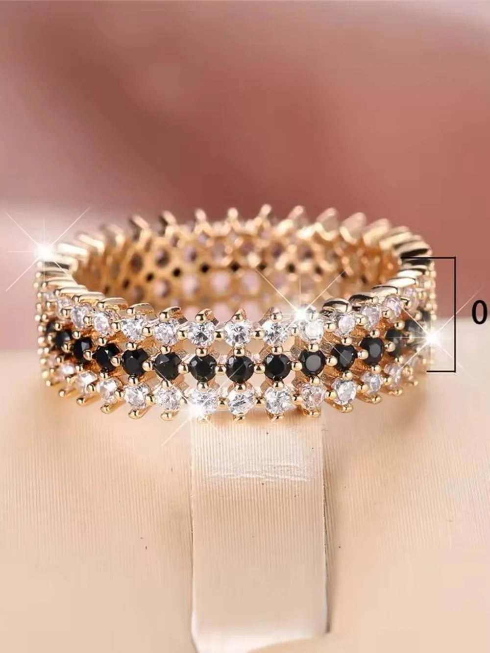 Gold Crystal & Black Stone Stackable Eternity Ring - Women Jewelry
